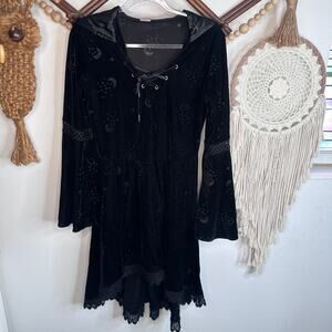 Spirit Halloween Black Velvet Celestial Coven Hooded Dress
